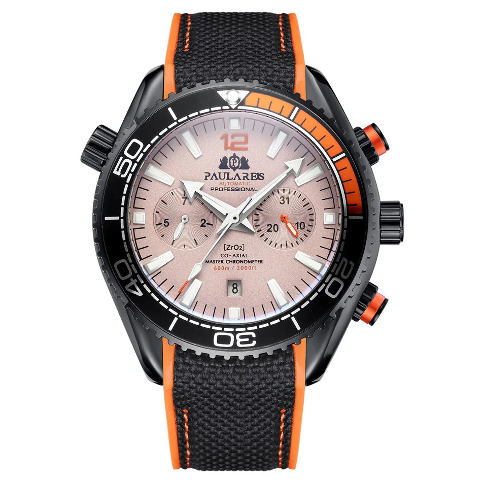 PAULAREIS P Luxury Men Automatic Self Wind Mechanical Watch for Men Rubber Strap Waterproof Luminous Date Fashion Mens Watches