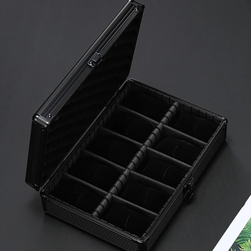 Watch Box Organizer Black Transparent Aluminum Alloy Watch Storage Box With Soft Pillow Safe Deposit Suitcase Mobile Bulkhead