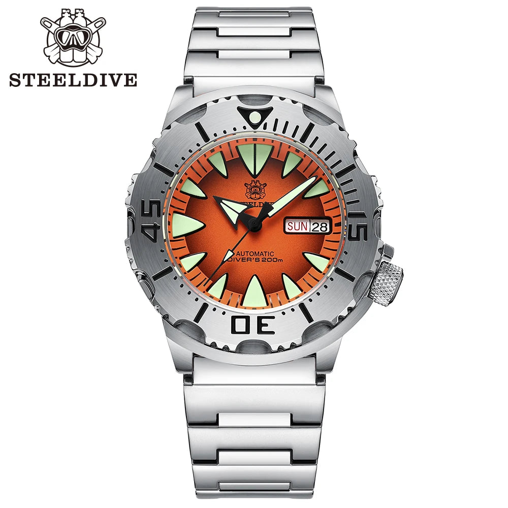 STEELDIVE SD1984 Hot Selling 42.2MM M onster 200M Waterproof NH36 Day Function Sapphire Glass Automatic Movement Steel Bracelet