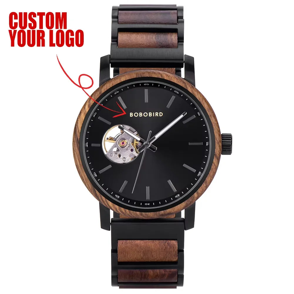 Mechanical Watch BOBO BIRD 2022 Classic Fashion Men's Automatic Wristwatch Tabby Wood Watches Customized Gift Box reloj hombre