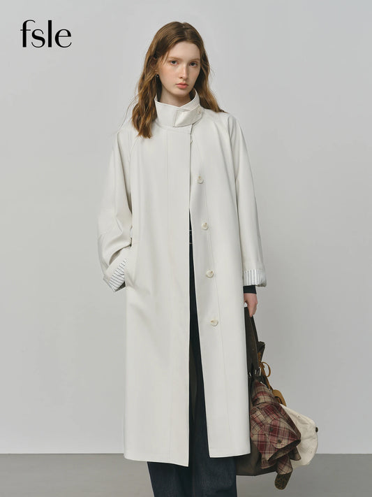 FSLE British Style Design Stand Collar Windbreaker Trench Jacket for Women 2025 Autumn New Arrival Casual Chic Coats for Women