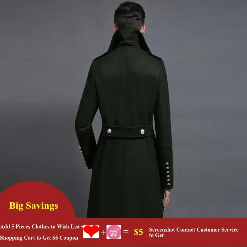 Men's Double Breasted Military Army Wool Coat Plus Size Thick Cashmere Work Business Solid Slim Pea Coat Winter Fashion