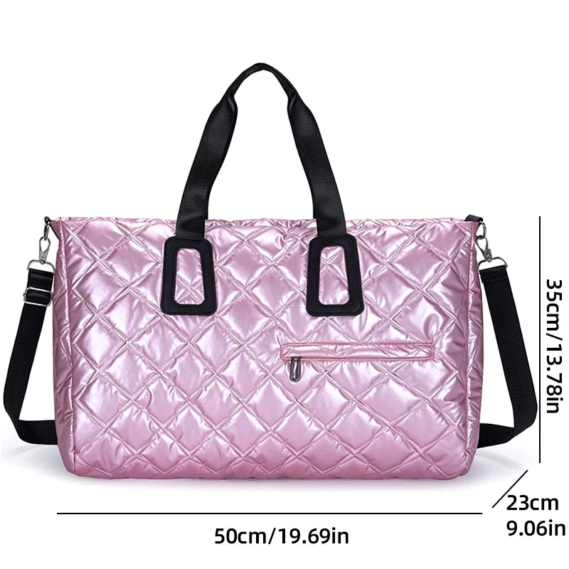 Travel Tote Bag Quilted Plaid Shoulder Duffle Bags Outdoor Camping Shopping Handbag Large Sport Gym Yoga Pack with Wet and Dry