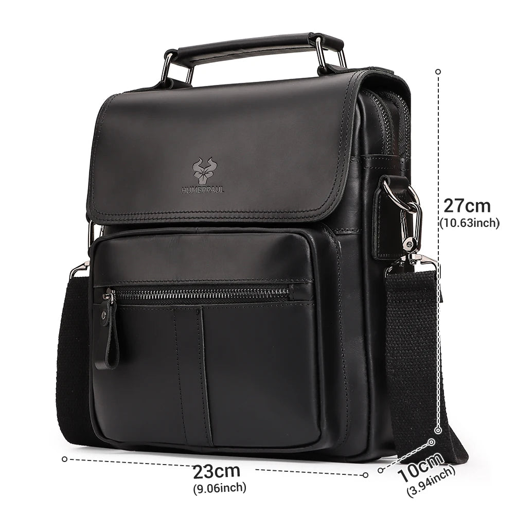HUMERPAUL Full Grain Leather Shoulder Bag Retro Business Crossbody Bag for Work Large Capacity Male Messenger Bag Travel Bag