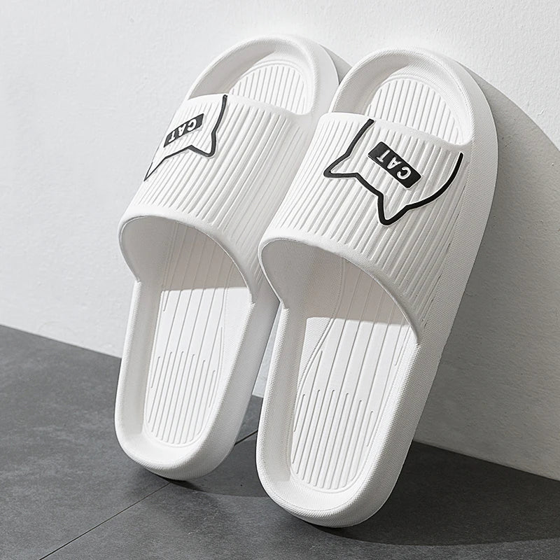 Women Slippers Bath Thick Platform Non-Slip Home Cat Cartoon Flip Flops Summer Beach Sandals Couple Slides Indoor Shoes