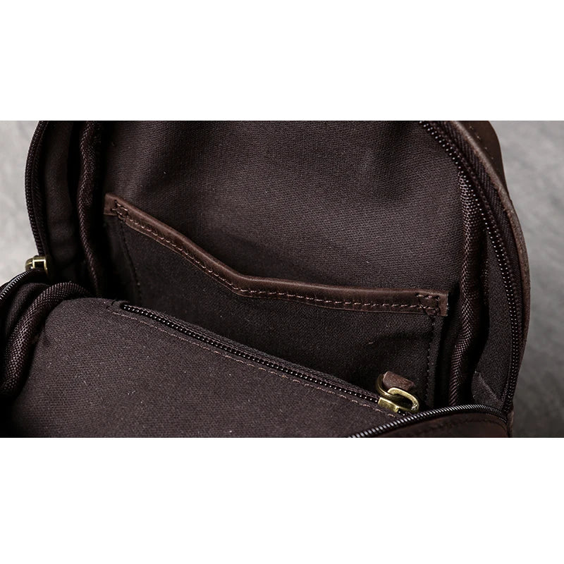 Handmade Genuine Leather Chest Bag Sports Phone Bag Men's Retro Large Capacity Crossbody 7.9 inch Mini ipad Men's Bag Leathfocus