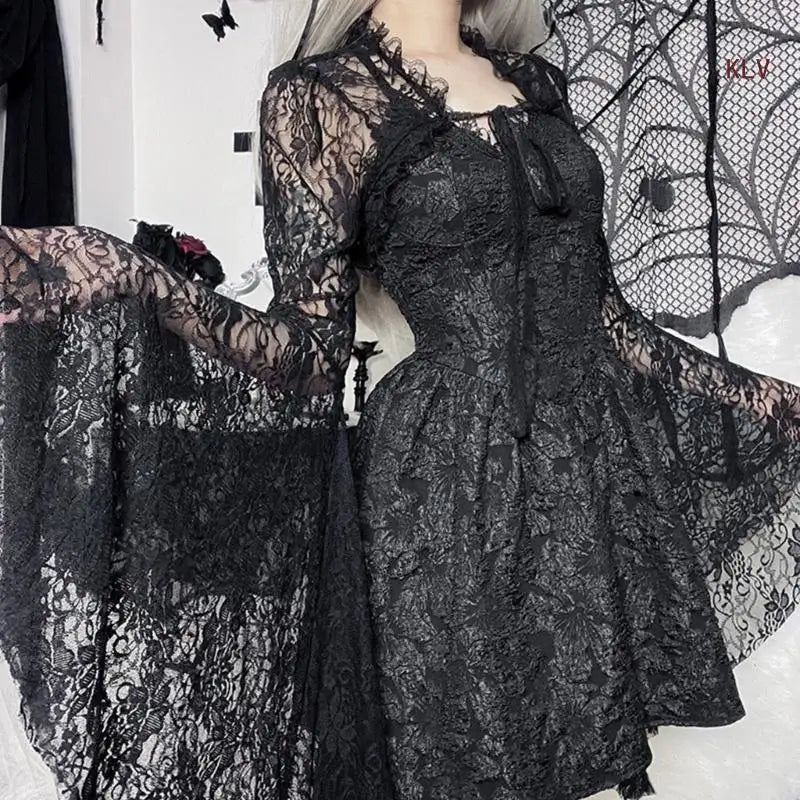 Women's Long Sleeve Crop Tops Blouses Shirt Top Punk Shrugs Cardigan Lace Mesh Crop Top Cosplay Outfits Streetwear