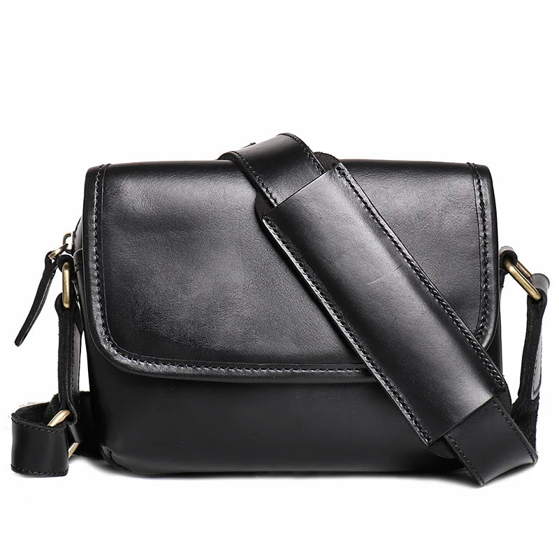 LUOKIR Vintage Crazy Horse Leather Retro Men's Bag Genuine Cowhide Shoulder Bag Women's Crossbody Bag iPad Small Square Bag