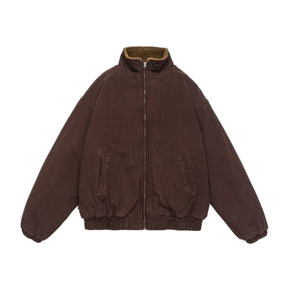 Autumn Winter American Lamb Wool Jacket Men Women Japanese Fashion Vintage Stand Collar Thick Coat Couple Trendy Jacket Unisex