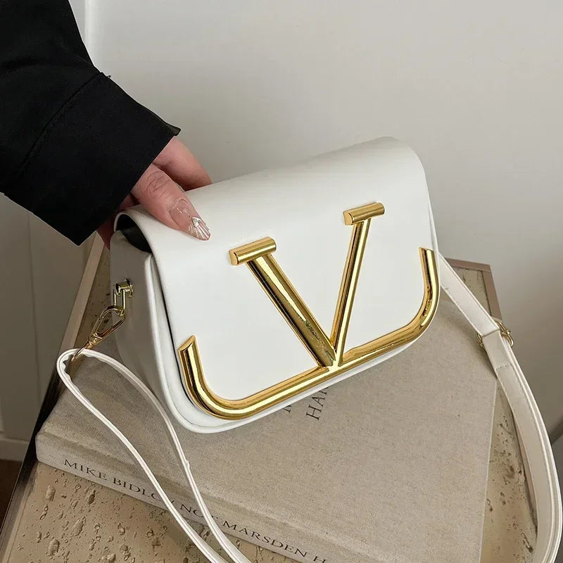 Elegant Simple Crossbody Handbag For Business Women With Solid Color Large Capacity Trendy Logo Design