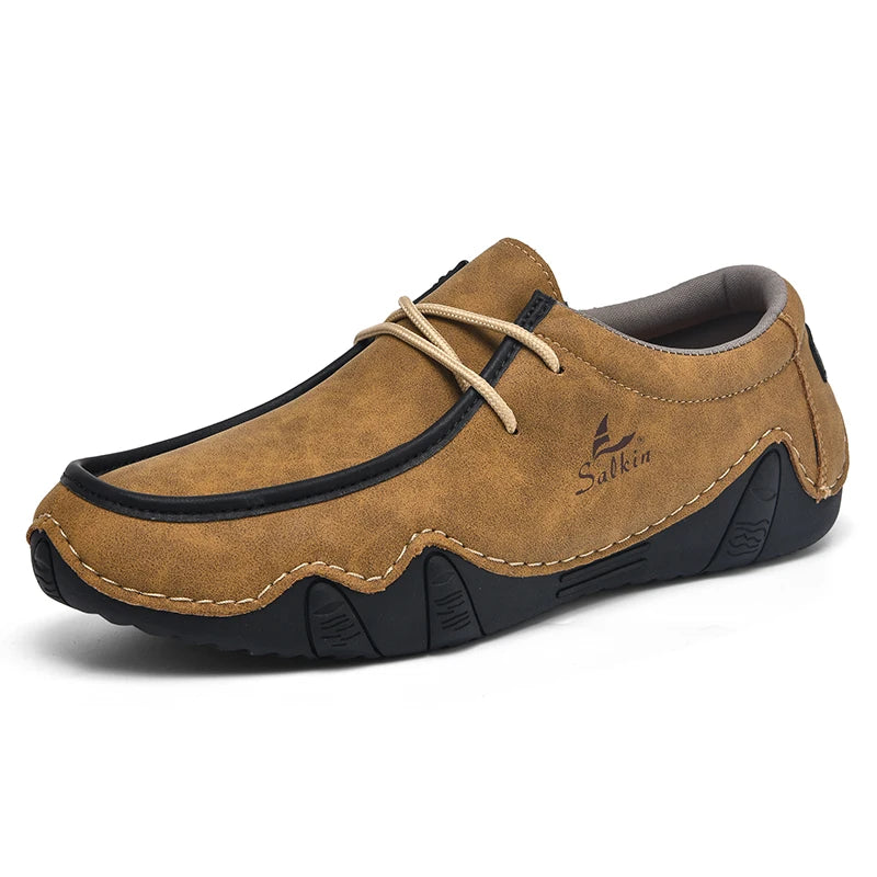 New 2024 Autumn Handmade Leather Casual Men Shoes Design Fashion Sneakers Man Loafers Breathable Low Top Flat Shoes Driving