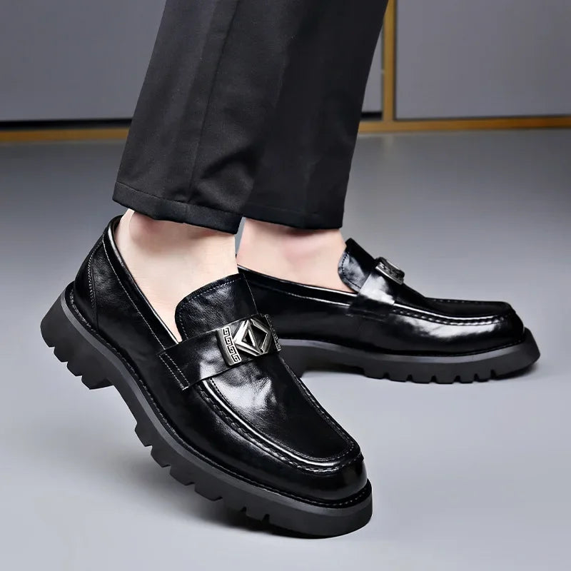2025 Spring Autumn Fashion Slip-on Thick Sole Leather Male Loafers Designer New British Style Retro Men's Dress Shoes