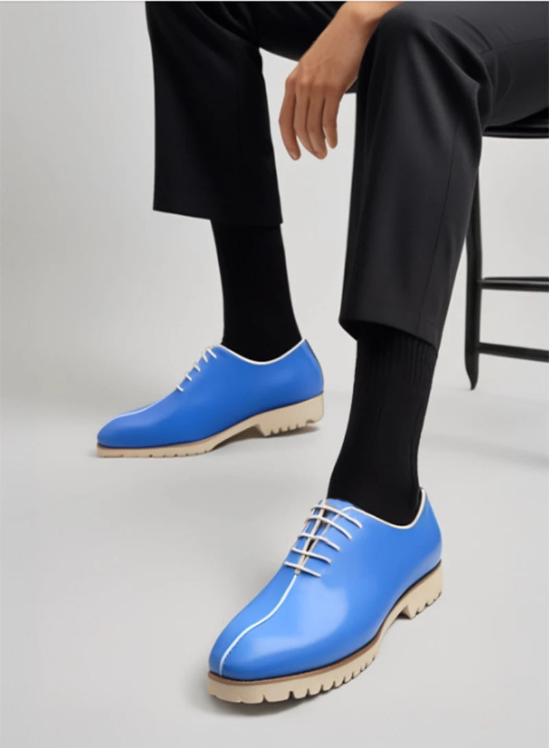 Soft Comfortable Anti-Slip Sole Men's Oxford Dress Sneakers Cowhide Genuine Leather Blue Black Business Office Casual Shoes Man