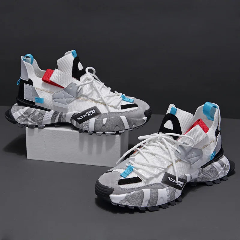 Fashion Men Platform Sneakers Breathable Comfortable Sport Shoes Chunky Knitting Mesh Sneakers Casual Shoes White Sneakers