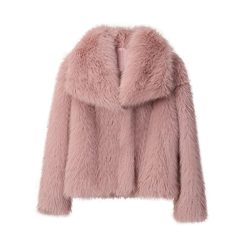 Chic Ins Blogger Brand Fashion Fake Fox Fur Jacket Coat Women 2024 Winter Luxury Design Big Collar Fur Coats Cool Girls Overcoat
