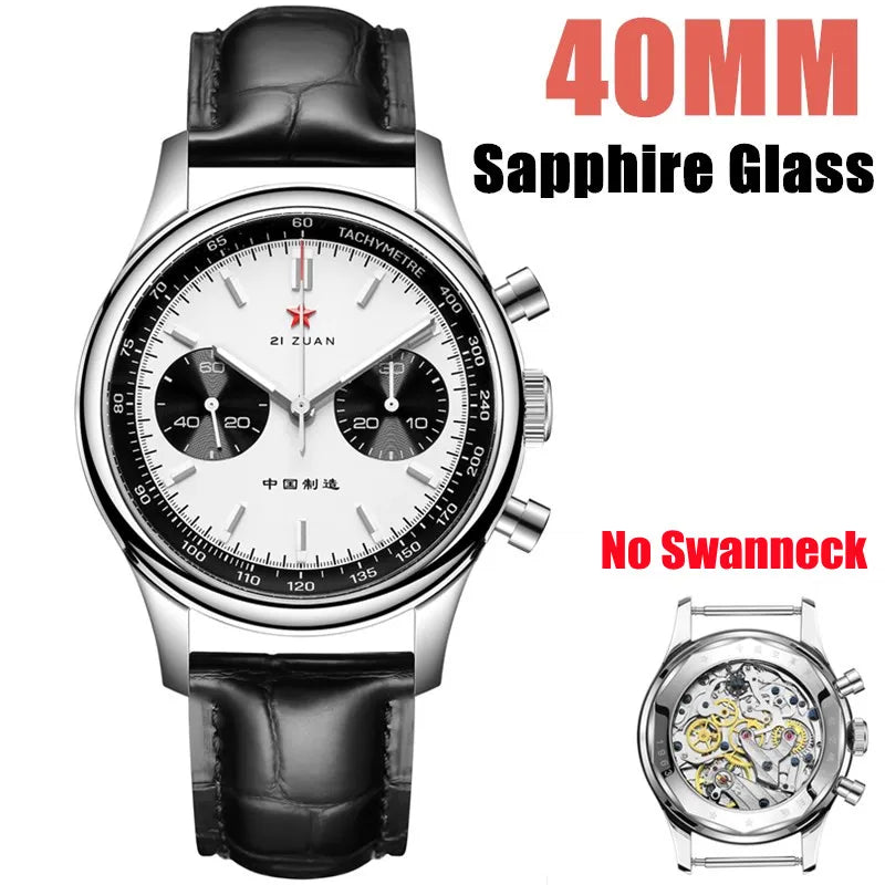 Red Star 40mm Panda 1963 Chronograph Men Watches Original ST901 Movement Hand Winding Male Pilots Clock Mechanical Wristwatches