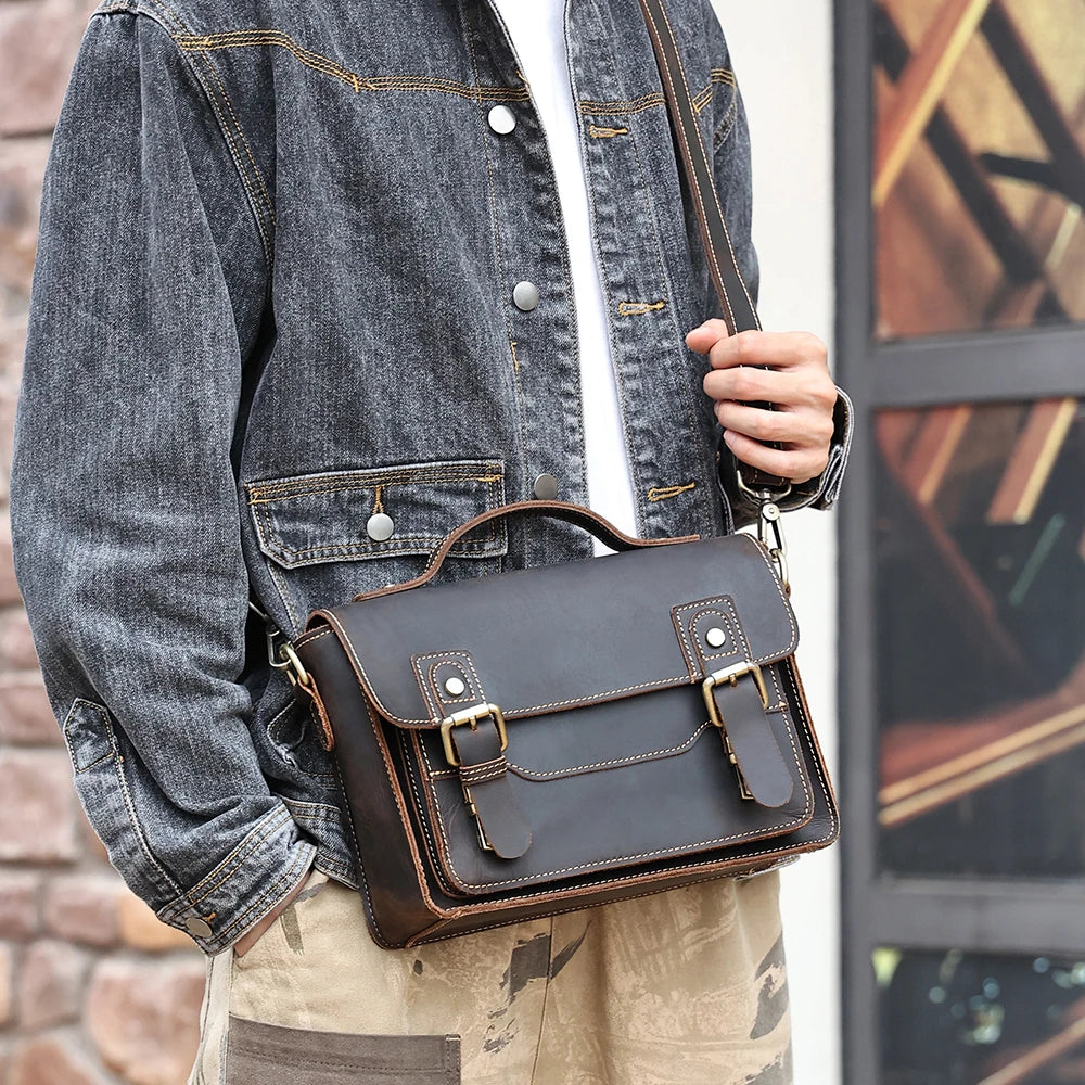 JOYIR Vintage Genuine Leather Shoulder Bag Men Women Work Travel Messenger Satchel Crossbody Bag Fit for 7.9" iPad Handbag