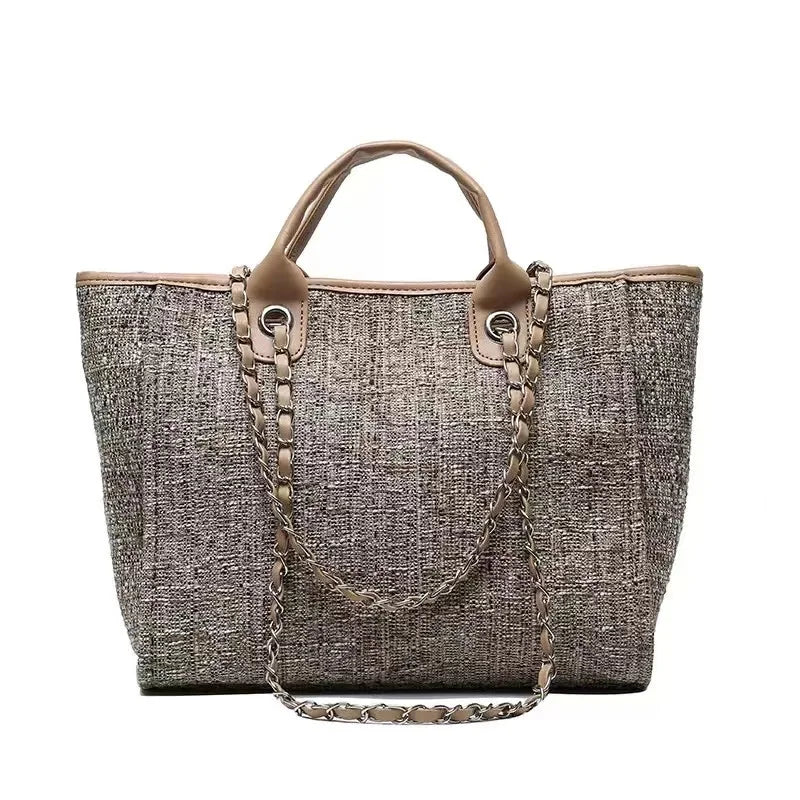 Custom Monogram Canvas Tote Bag Initial Bag Handbag Beach Bag Birthday Gift Bag with Chain Tote Bag Summer Holiday Bag