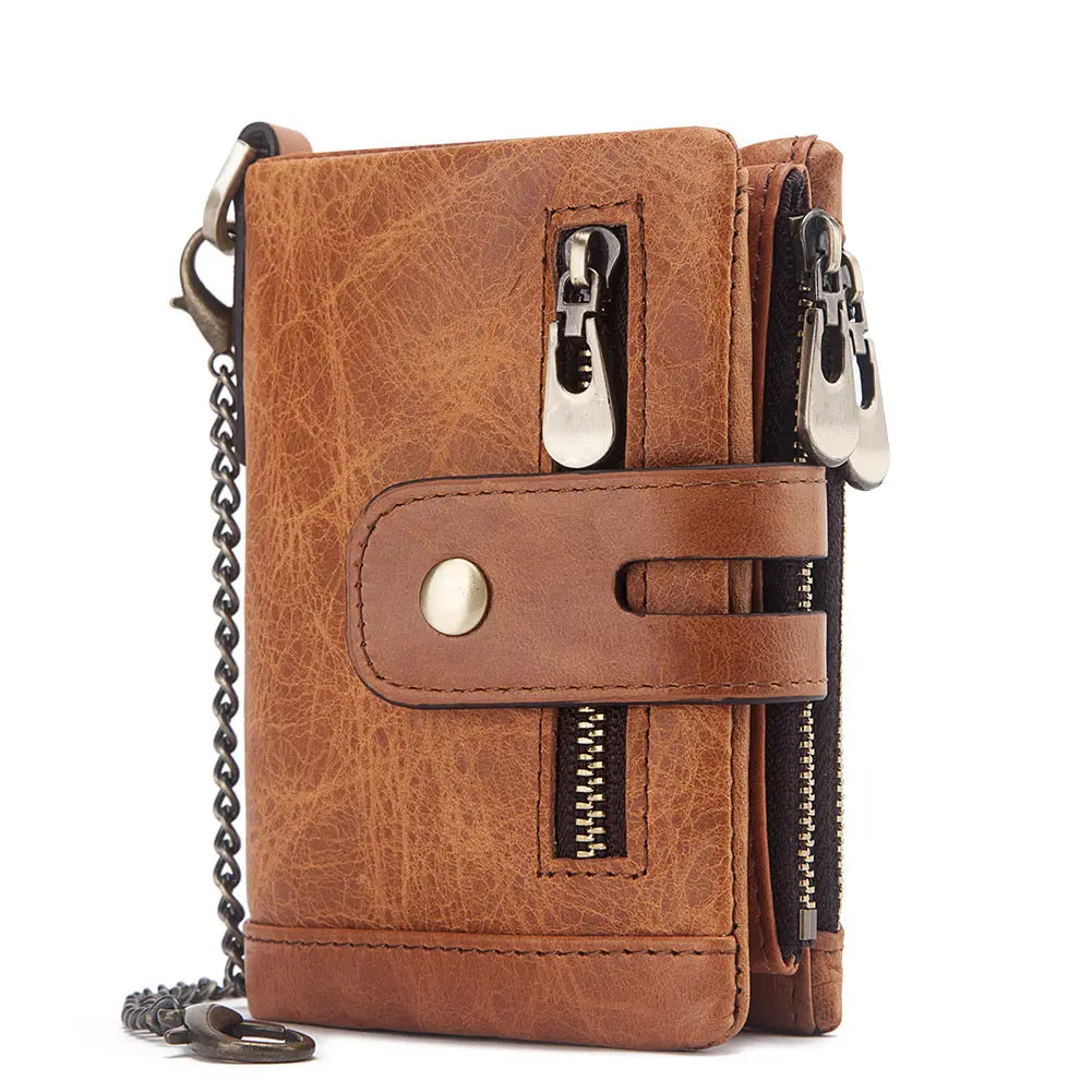 HUMERPAUL Wallet for Men RFID Genuine Leather ID Credit Card Holder with Anti-theft Iron Chain Brand Design PORTFOLIO Portomonee