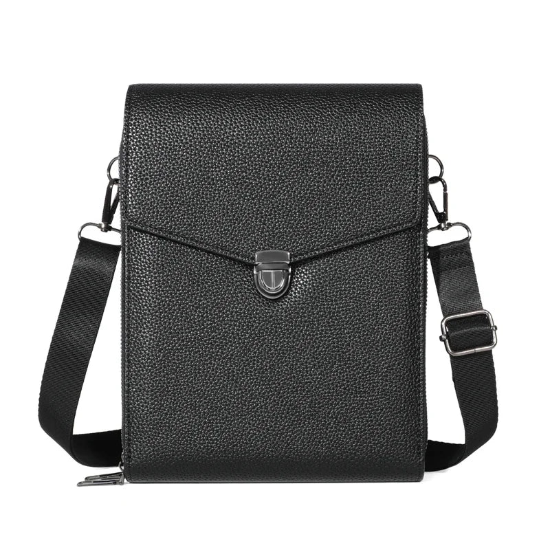 Double layered shoulder bag, neutral business cash bag, PU leather crossbody bag