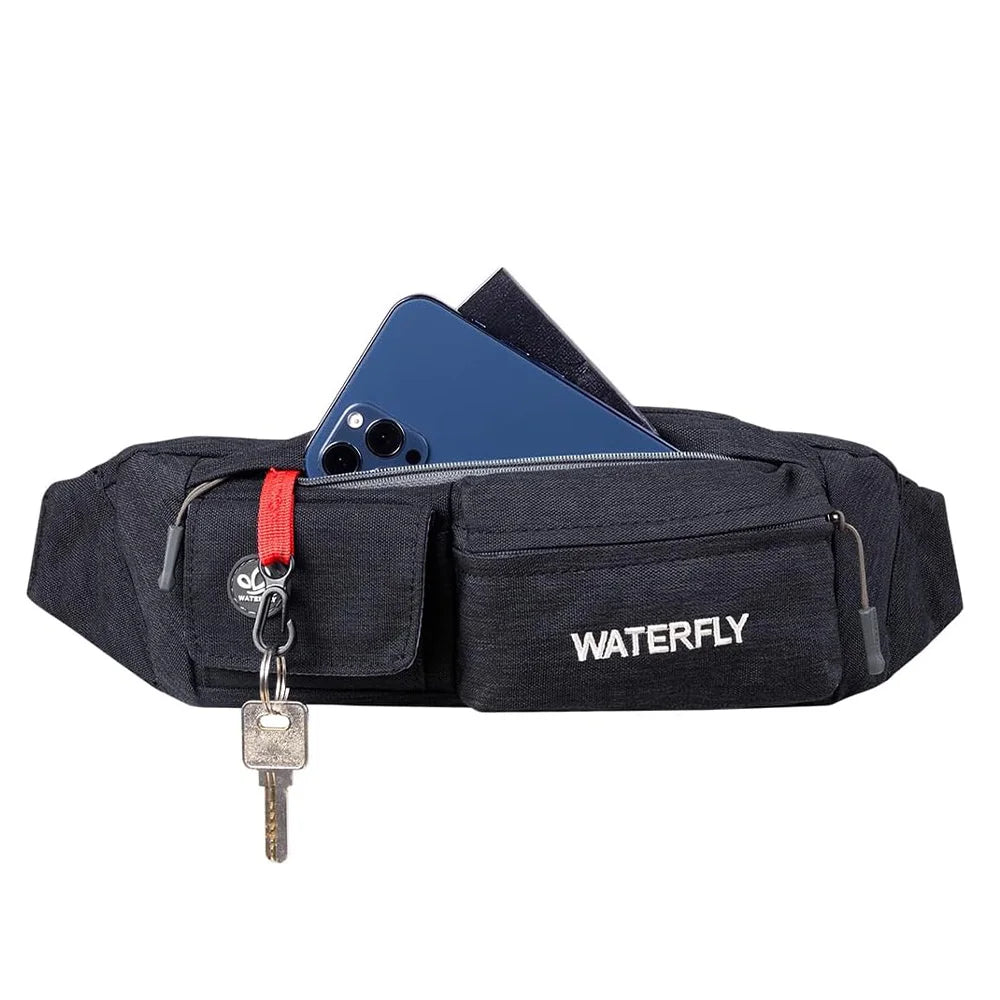 WATERFLY Fanny Pack For Women Men Small Waist Pouch Slim Belt Bag with 4 Pockets For Walking Lightweight Crossbody Chest Bag