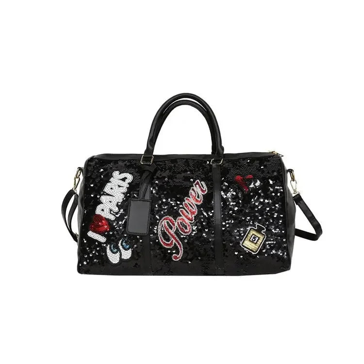 Sequins PU Travel Bag Fashion Sports Large Capacity Shoulder Bag with Separate Shoe Compartment Europe United States Handbag