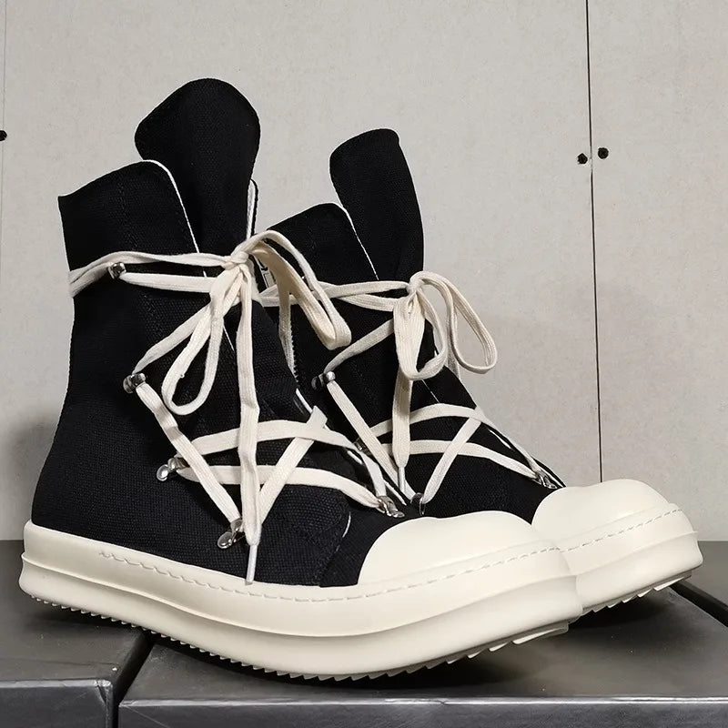 Men Women High-TOP Shoes Casual Canvas Couple Thick-sole Sneakers Luxury Designer Zip Hip Hop Flat Black Boots Outdoor Trainers
