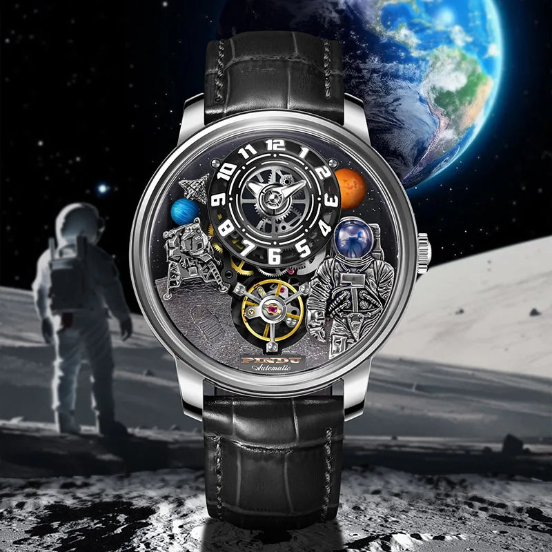 Pindu Men's Luxury and Fashion Personalized Astronaut Dial Fully Automatic Mechanical Green Tourbillon Waterproof Watch