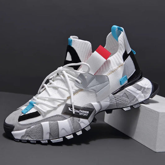 Fashion Men Platform Sneakers Breathable Comfortable Sport Shoes Chunky Knitting Mesh Sneakers Casual Shoes White Sneakers