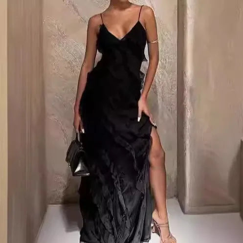 Customizable Ruffles V Neck Women Elegant Maxi Dress Sexy Party Club Backless Summer Sleeveless Beach Bodycon Long Dresses
