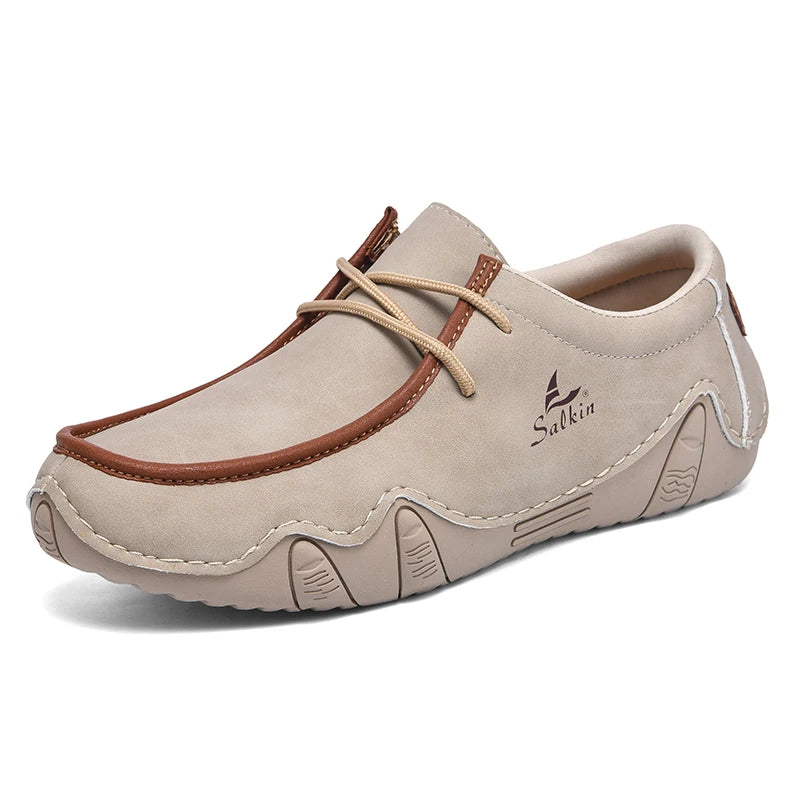New 2024 Autumn Handmade Leather Casual Men Shoes Design Fashion Sneakers Man Loafers Breathable Low Top Flat Shoes Driving