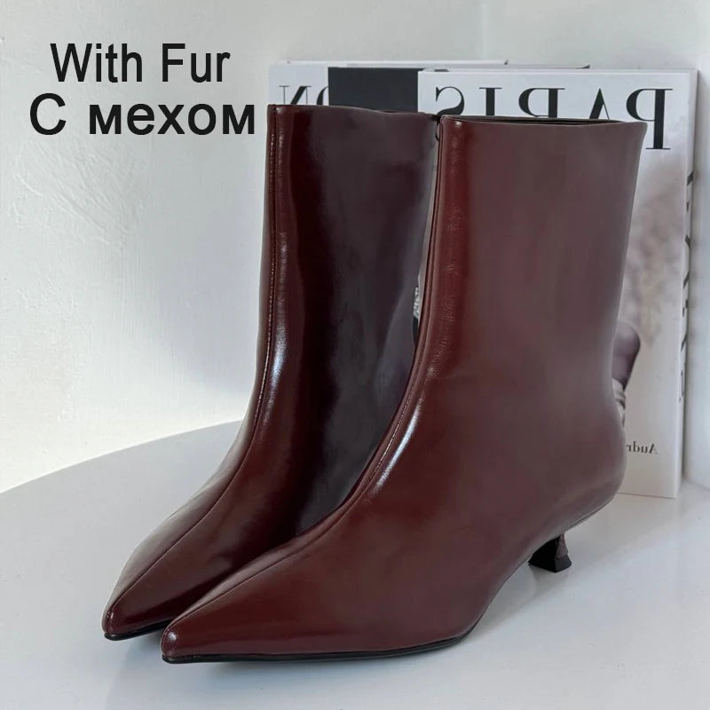JOZHAMTA Size 34-43 Women Ankle Boots Real Leather Kitten Mid Heels Shoes 2025 Winter  Fashion Pointy Office Lady Daily Dress