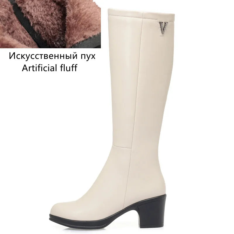 AIYUQI  Women Knight Boots Genuine Leather 2025 New Wool Warm Women Winter Boots Round Toe High Heels Fashion Women Long Boots
