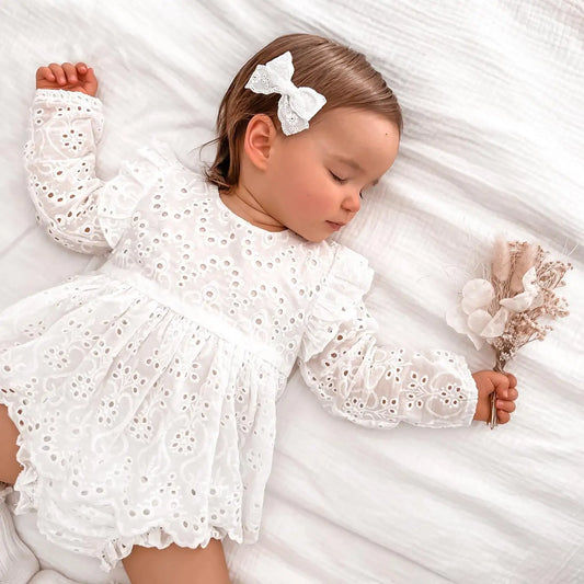 FOCUSNORM 2 Colors Princess Baby Girls Autumn Clothes Sets 0-24M Flowers Hollow Out Ruffles Long Sleeve Dress Tops+Shorts