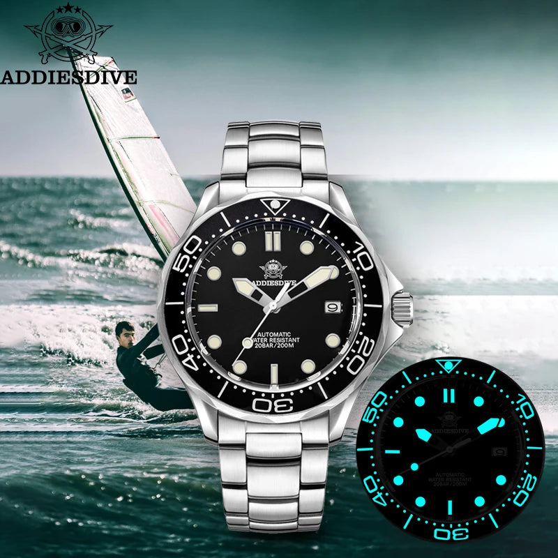 ADDIESDIVE Stainless Steel AD2106 Dive Automatic Mechanical Watch Luxury Sapphire Crystal 200m Waterproof Luminous Men's Watches