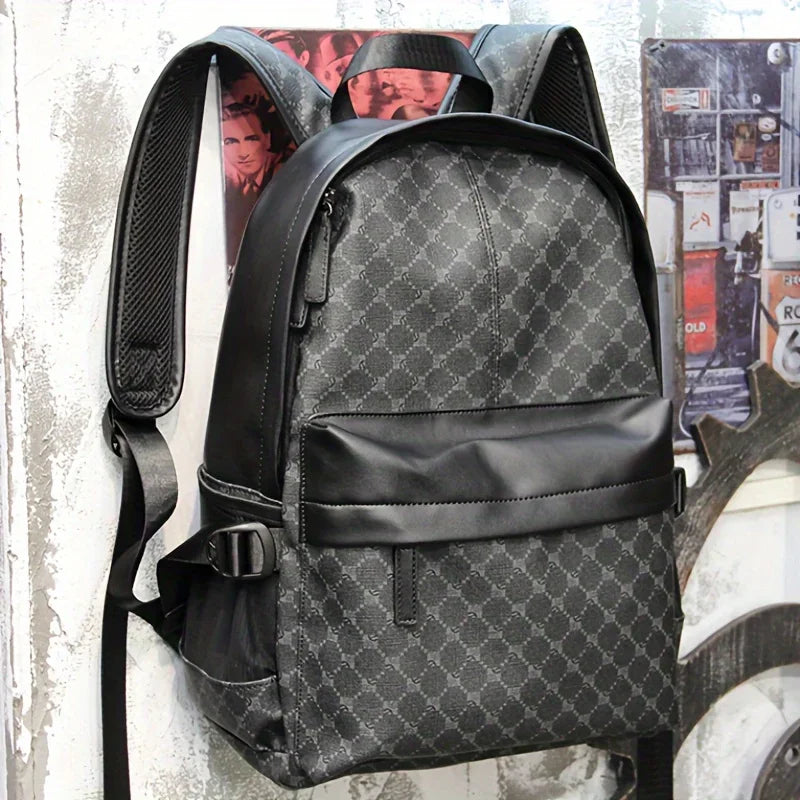 Luxury Plaid Print Backpack Men Fashion Design Men's Backpacks Large-capacity Travel Bags PU  Backpack Male Schoolbag