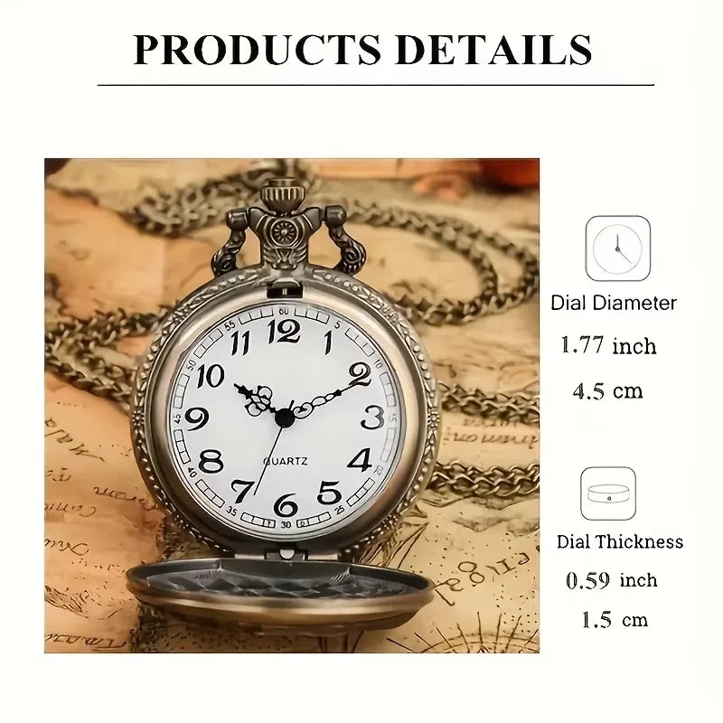 Vintage Grizzly Bronze Animal Carving Quartz Pocket Watch with Necklace, Perfect Gift for Couple Fashion Accessories