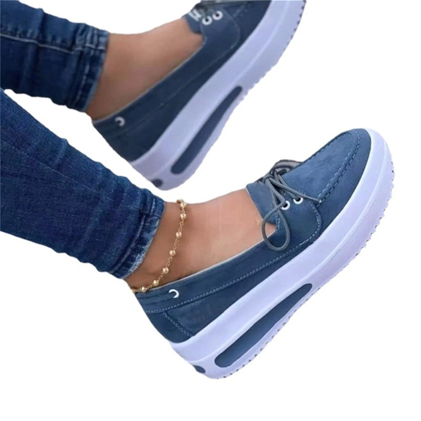 Woman Wedge Platform Sneakers Tie-Up Slip-on Flat Shoes for Daily Casual Canvas Low Top for Girls Thick Sole Breathable Casual