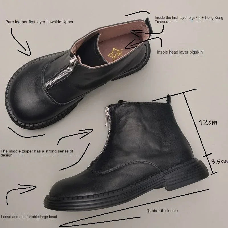 Genuine Leather Cowhide Men's Women's Wide Toe Short Boots Original High Cut Spring Work Single Shoe 43 Обувь С Широким Носом