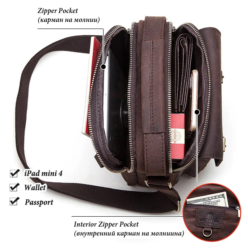HUMERPAUL Shoulder Bag for Men Casual Genuine Leather Messenger Crossbody Bags Business Handbag for Work Full Grain Leather