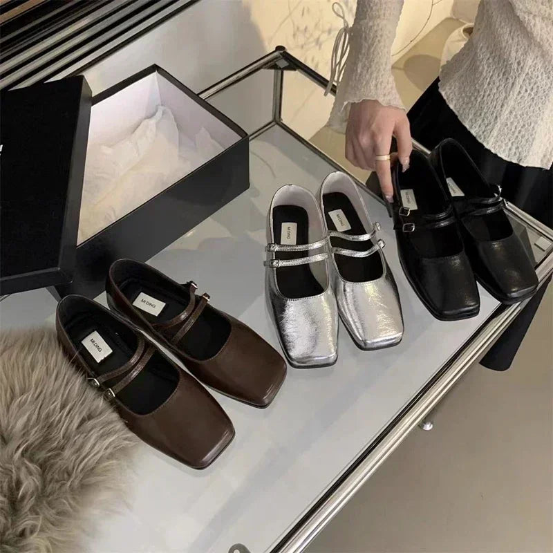 New Square Toe Comfortable Casual and Versatile Spring and Summer Flat Shoes Elegant and Fashionable Retro Women's Shoes