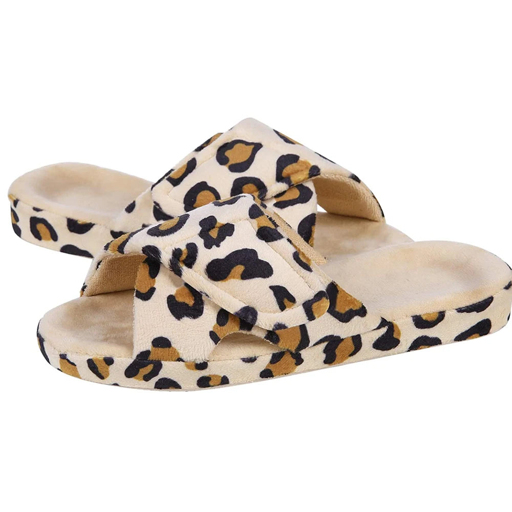 Comwarm Four Seasons Fuzzy House Slippers Women Home Flats Sandals Open Toe Slip-on Cotton Slippers Casual Indoor Furry Slides