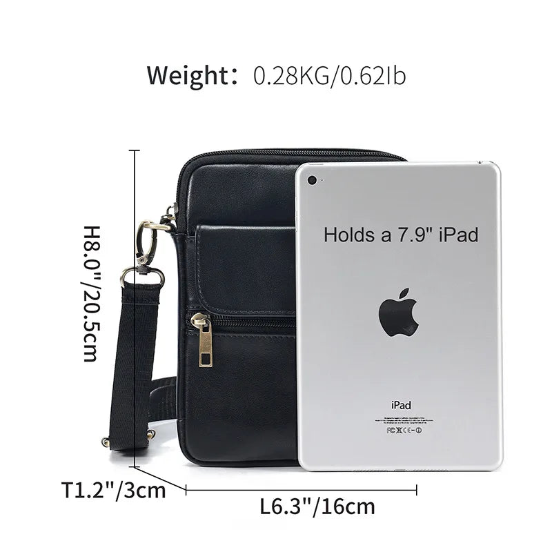 New Casual Men's Cow Leather Shoulder Phone Bag Male Small Crossbody Bag