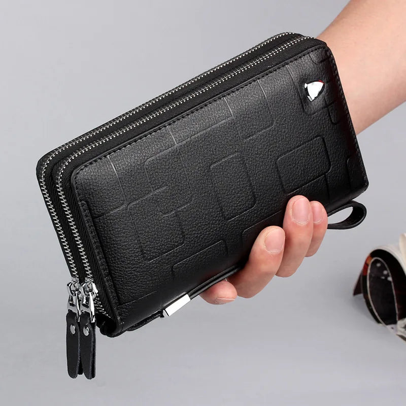 Genuine Leather Wallets for Men 2025 Long Zipper Wristlet Clutch Phone Bag Business Card Holder Wallet Brand Murse Coin Purse