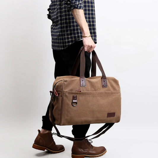 Canvas Men bag Large Capacity Shoulder Bag Outdoor  Travel Handle Handbags Men Vintage Fitness Bags Laptop Business Tote Bags