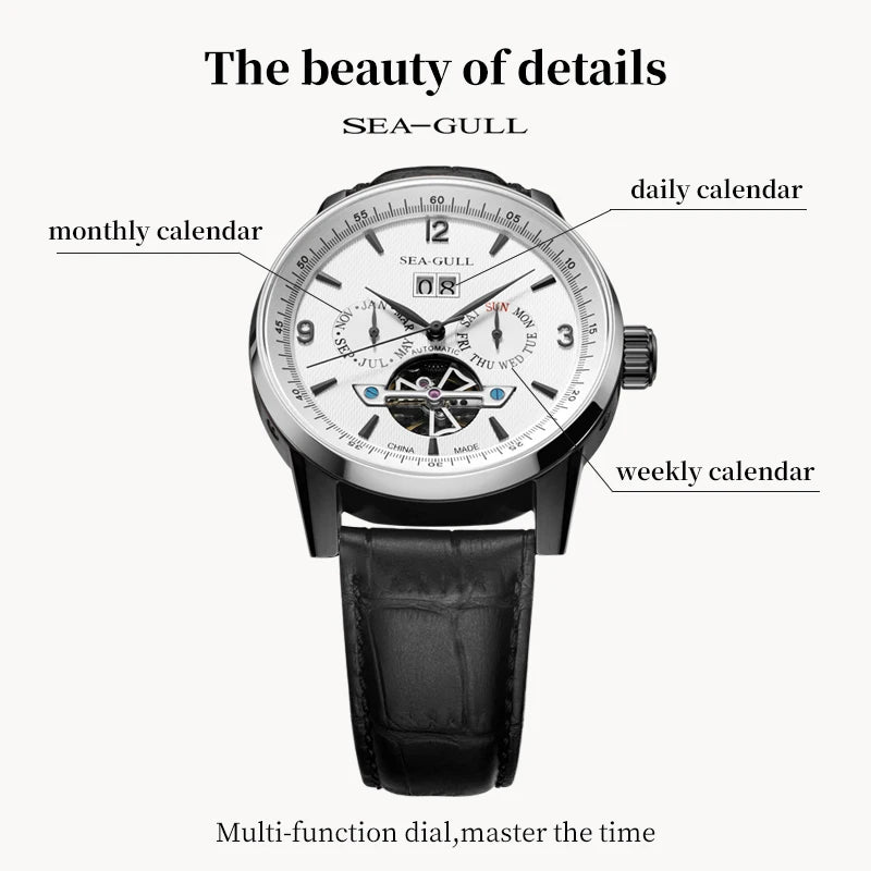 Seagull Men's Watch Automatic Mechanical Watch Business Casual Hollow Flywheel Multi-Function Dial Men's Watch 219.328