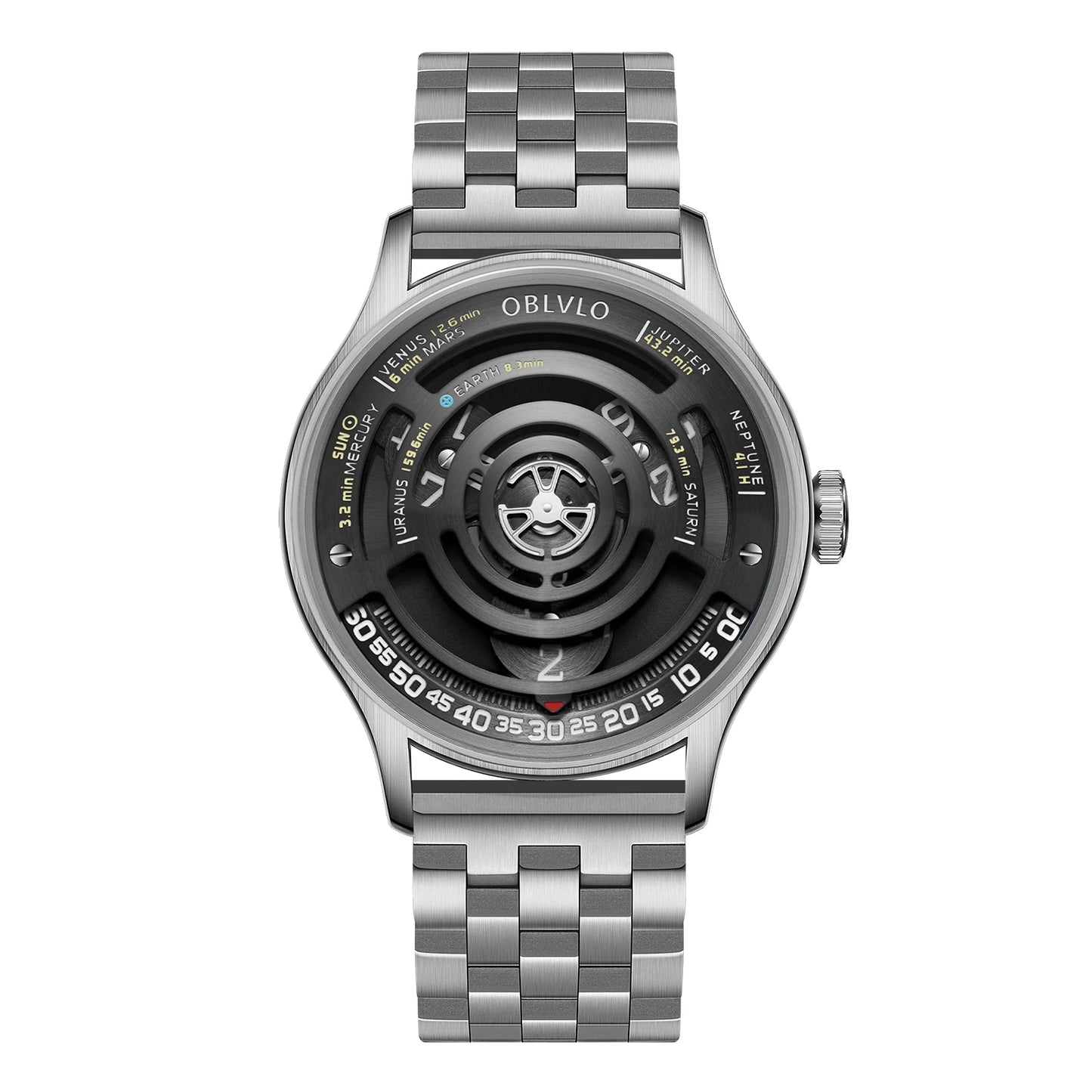 OBLVLO Designer Circular Dial Blue Nightlight Silicone Automatic Watch Unique Rotor Blue Dial Mechanical Watches BLM-SOLAR