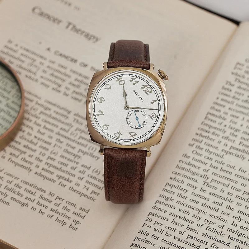 Baltany 1921 Vintage Homage Watch S4046 Sub-second Seagull 1701 Cockeyed Salmon Dial Square Case Men Stainless Steel Wristwatch