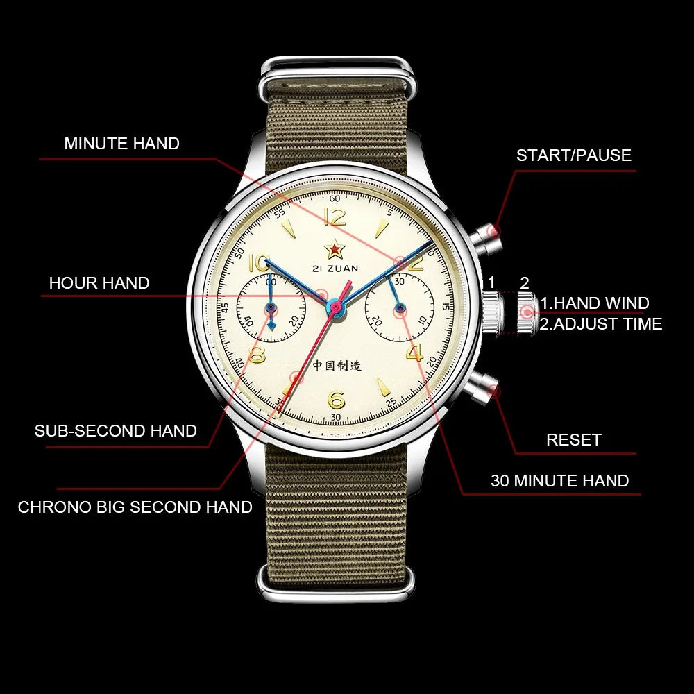 Classic Men 1963 Chronograph 38mm 40mm Aviation Pilots Watch With  ST1901 Movement Sapphire Glass Mechanical Wristwatches