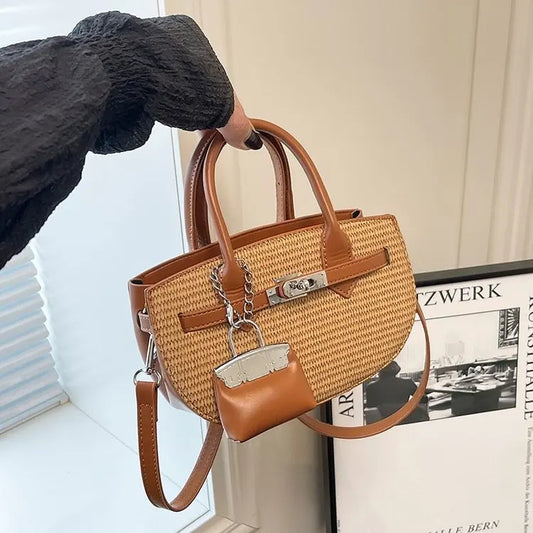 2025 New Korean-style Handheld Bag for Women Minimalist Design Elegant Woven Bag Trendy Vacation Style Single Shoulder Crossbody
